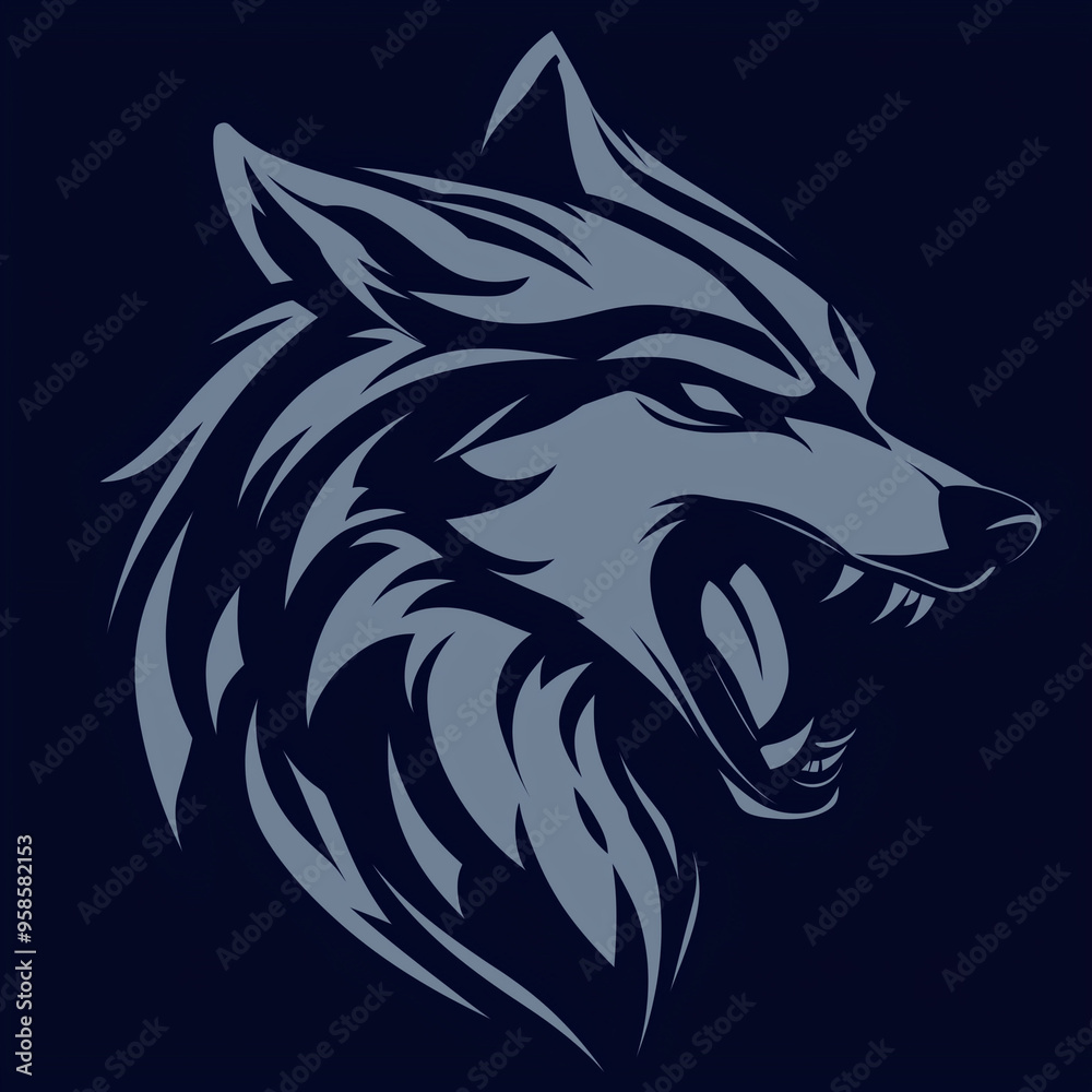 Fototapeta premium Dynamic wolf logo in mid-howl, with flowing lines to suggest movement and power