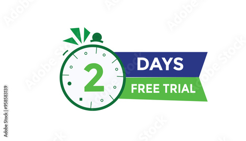 2 days free trial Countdown number banner templates. time icon. Vector Illustration 