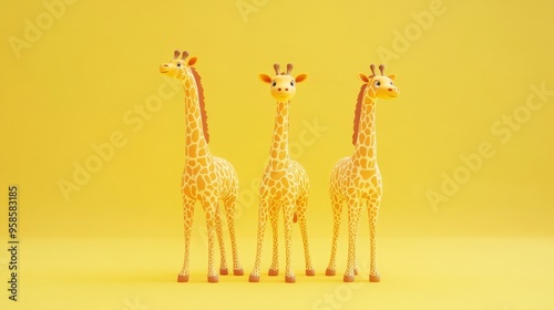 Cute Cartoon Giraffes on Yellow Background