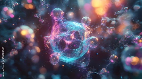 Wallpaper Mural 53. Creative sci-fi rendering of a toxic atom surrounded by vibrant, glowing molecular structures Torontodigital.ca