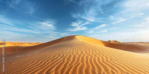  The dunes are a light golden color and the sky is a deep blue background 