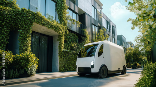 Delivery service using electric vehicles and green logistics, emphasizing their commitment to sustainability.