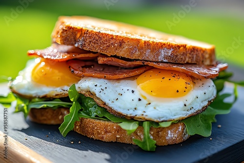 Frisches Sandwich, Radieschen, hartgekochtes Ei kombiniert knackige und cremige Texturen photo