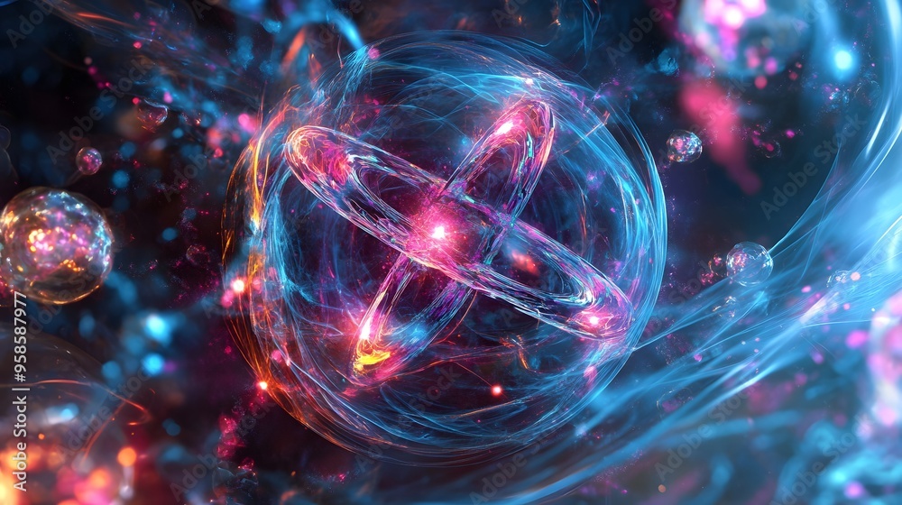 44. Creative rendering of a toxic atom surrounded by vibrant, dynamic molecular patterns 44. Creative rendering of a toxic atom surrounded by vibrant, dynamic molecular patterns