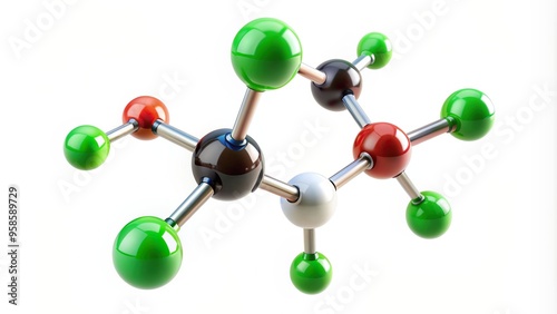 chemical, science, molecular, pollutant, laboratory, aerial, element, hydrogen, toxic, chloride, research, gas, industry, Methyl chloride molecular structure isolated on white Aerial photo