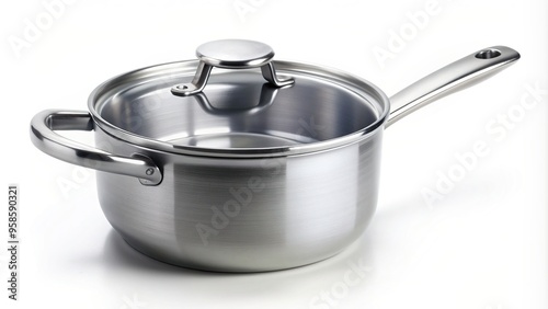 kitchenware, saucepan, white background, simmering, food, domestic, isolated, boiling point, boiling, culinary, metal, stove, An aluminium saucepan isolated on a white background