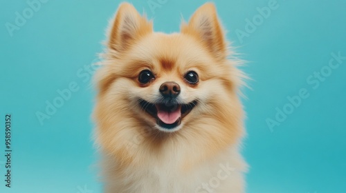 Happy Pomeranian on Blue Background