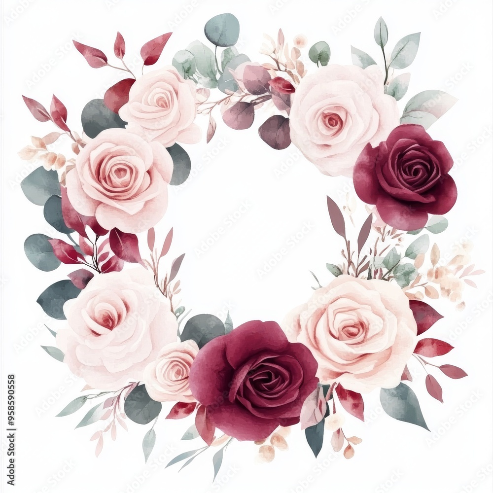 Decorative watercolour flower wreath isolated on white. An artistic illustration for your design. Decorative watercolour flower wreath isolated on white. An artistic illustration for your design.