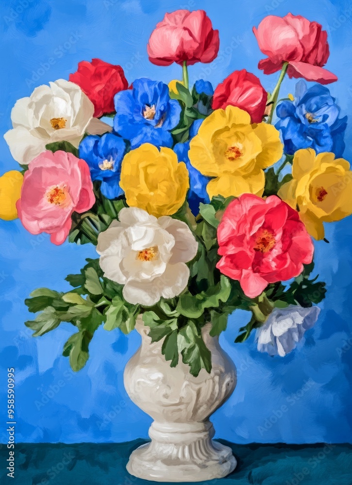 A vase with a still life of flowers. Oil painting A vase with a still life of flowers. Oil painting