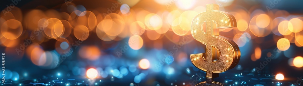 Golden dollar sign on shimmering bokeh background, representing wealth, finance, or investment. Abstract and illuminating imagery. Golden dollar sign on shimmering bokeh background, representing wealth, finance, or investment. Abstract and illuminating imagery.