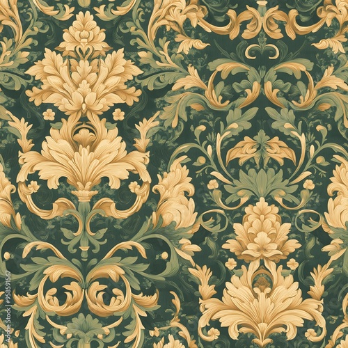 Emerald Opulence: Seamless Damask Elegance