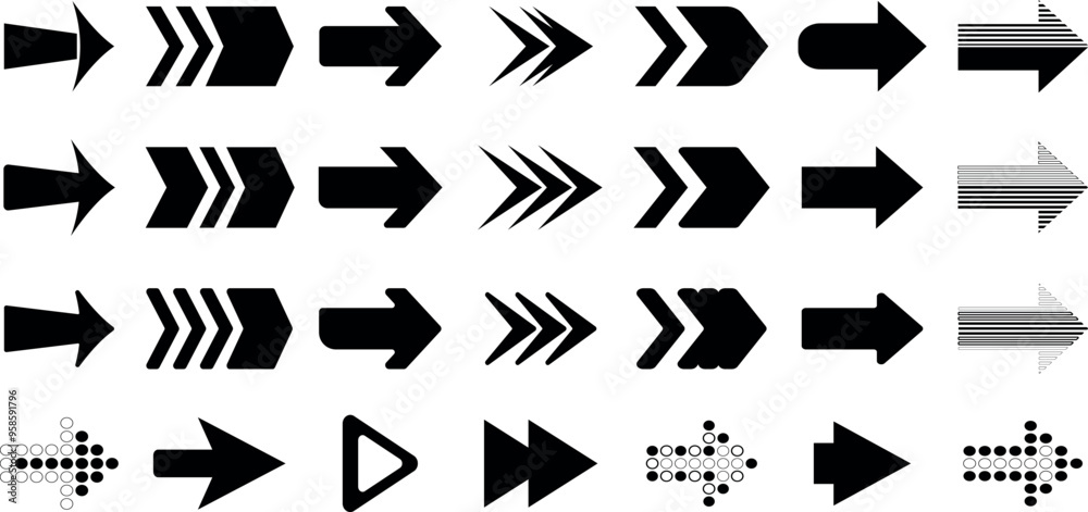 Fototapeta premium Arrow Icon Set Flat Design Editable Stroke on White Background.
