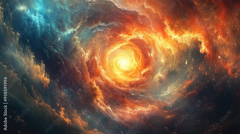 Obraz premium A Cosmic Vortex of Fiery Nebulae and Stars