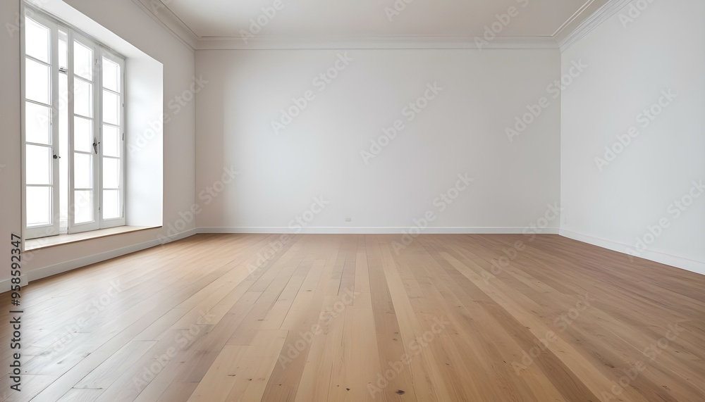 Empty room with wooden floor and white walls. Empty room with wooden floor and white walls.