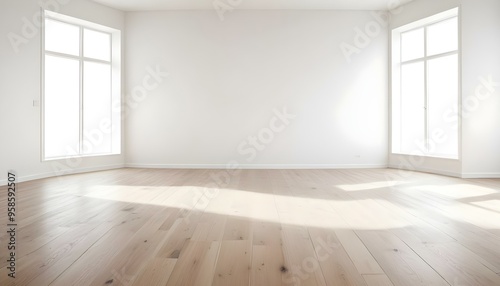 Empty room with wooden floor and white walls.