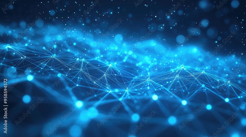 Blue abstract background with a network grid and particles connected Blue abstract background with a network grid and particles connected