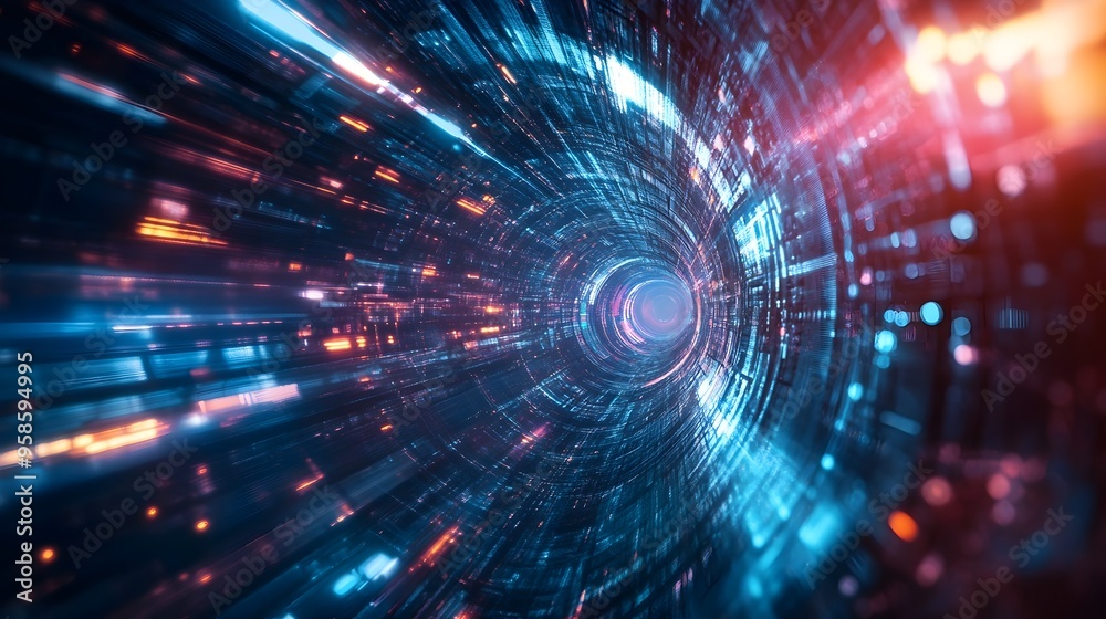 Futuristic Digital Tunnel with Flowing Lights and Dazzling Energy Surge Futuristic Digital Tunnel with Flowing Lights and Dazzling Energy Surge