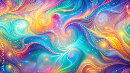 Brilliant swirling cosmic colors with sparkling stars creating a mesmerizing abstract pattern