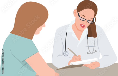 Lady doctor and patient, Medicine concept with a doctor and patient discussing while watching patient medical record