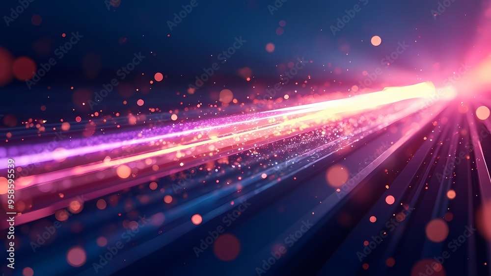 Fototapeta premium Futuristic Abstract Digital Art with Glowing Neon Light Streaks and Reflections