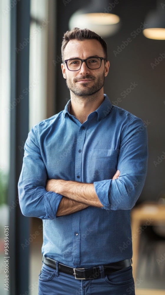Confident Young Professional in Modern Workspace Confident Young Professional in Modern Workspace