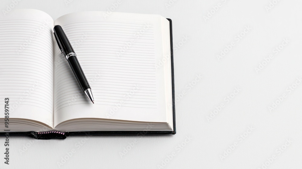 Freshly opened book with a pen beside it, symbolizing the start of a new story Freshly opened book with a pen beside it, symbolizing the start of a new story