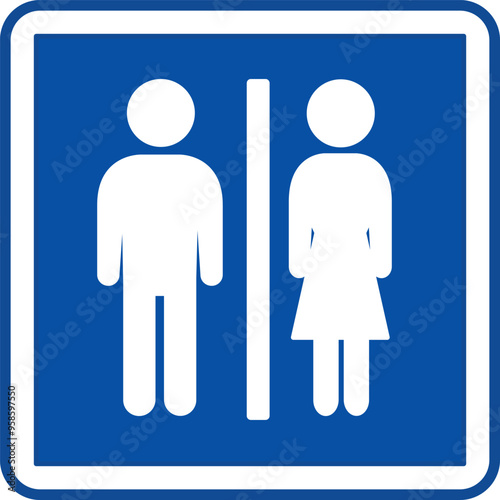 Blue Lavatory Sign. Square Road Sign. Male and Female Toilet. Vector Icons