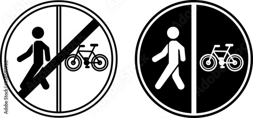 Signs The End Footway and Cycleway Road. Road Sign. Black and White Vector Icons