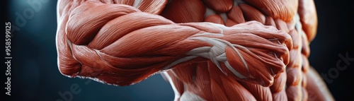 Detailed view of a muscular arm showcasing sinewy strength and anatomical precision, ideal for fitness and anatomy illustrations.