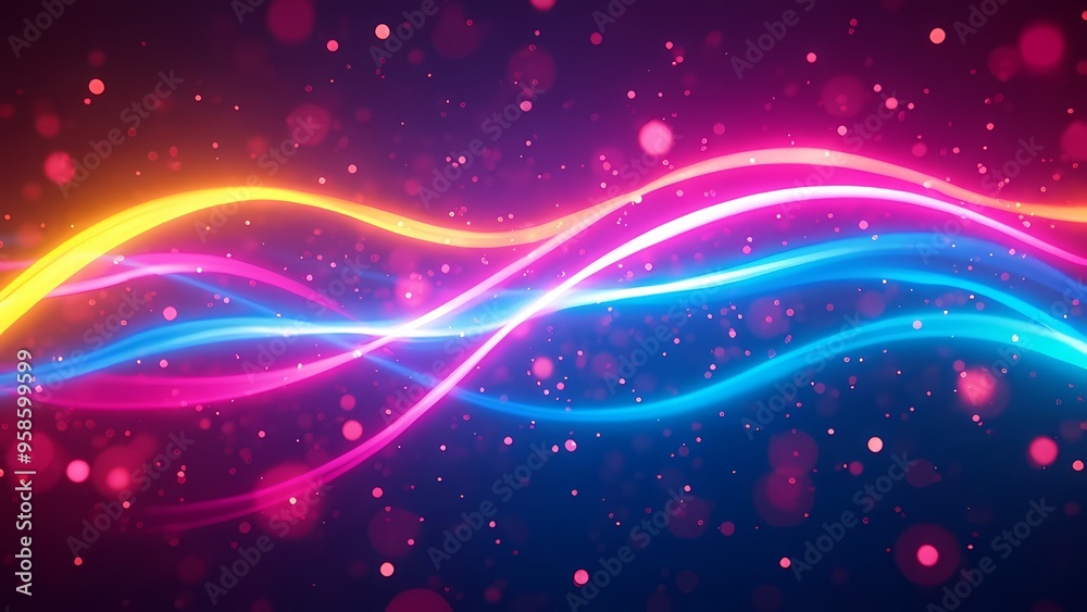 Fototapeta premium Glowing Neon Light Streaks and Bokeh Orbs in Futuristic Abstract Design