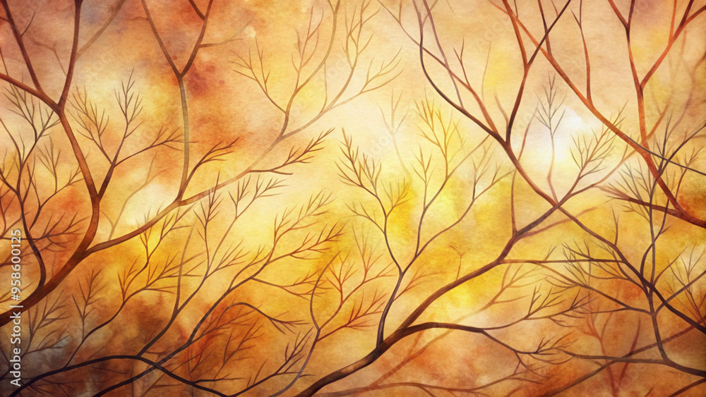 Abstract branches pattern on a warm golden background in watercolor for modern decor and design Abstract branches pattern on a warm golden background in watercolor for modern decor and design