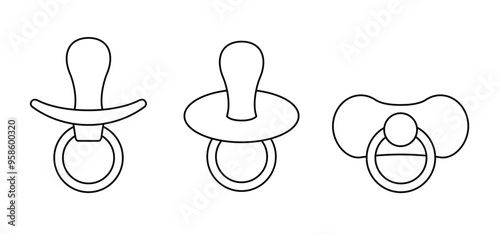Cartoon pacifier for baby. Baby dummy, soother or teether. Toddler symbol. Child pacifiers icon for boy or girl. Line pattern.