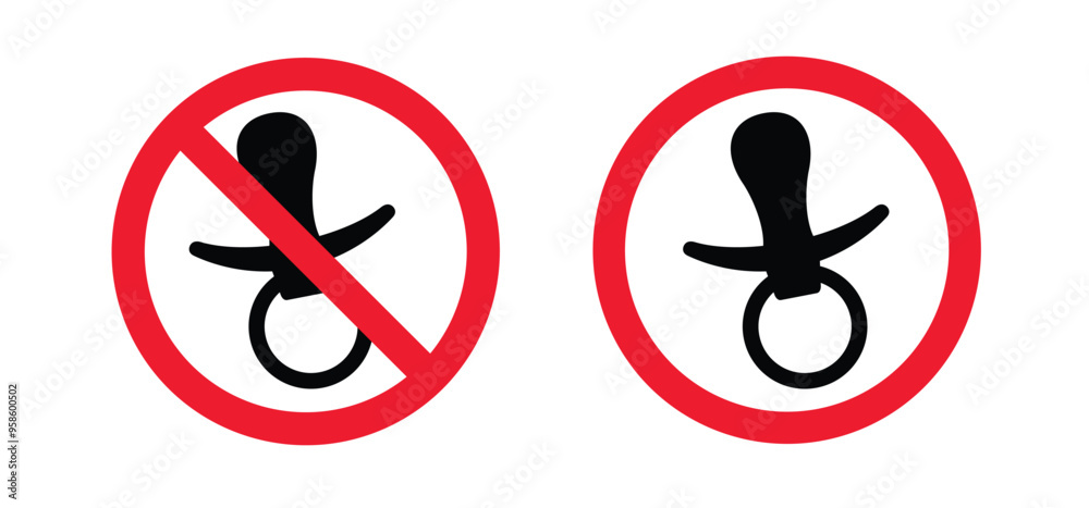 Stop, no pacifier for baby. No allowed baby dummy, Prohibited soother or teether. Caution toddler symbol. Ban child pacifiers icon for boy or girl. Line pattern. Danger toy sucker Stop, no pacifier for baby. No allowed baby dummy, Prohibited soother or teether. Caution toddler symbol. Ban child pacifiers icon for boy or girl. Line pattern. Danger toy sucker