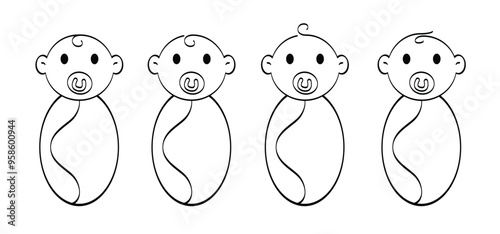 Cartoon baby face drawing. Draw happy baby and swaddling cloths or swaddling. Child's profile icon or logo. Kids and parenting themes. Boy or girl expression. Head, eyes expressions with emotions 