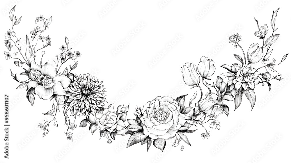 Elegant Monochrome Floral Bouquet with Roses,Peonies and Dahlias Elegant Monochrome Floral Bouquet with Roses,Peonies and Dahlias