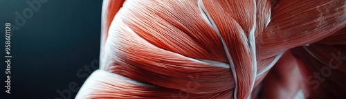 Close-up of human muscle structure highlighting the intricacies and texture of muscle fibers in vivid detail.