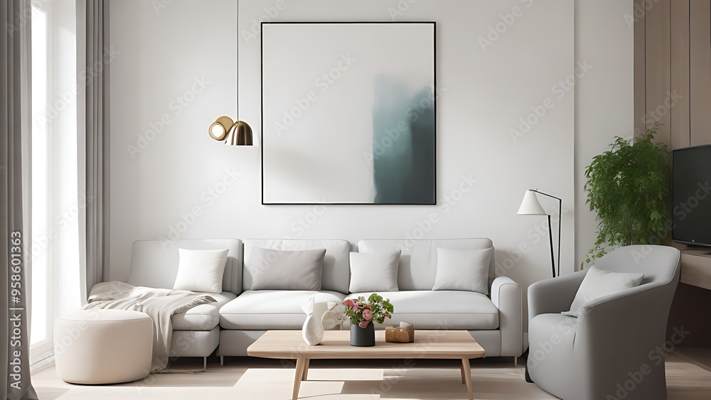 A modern living room features sleek lines, chic furnishings, minimal decor, and bright, elegant accents. A modern living room features sleek lines, chic furnishings, minimal decor, and bright, elegant accents.