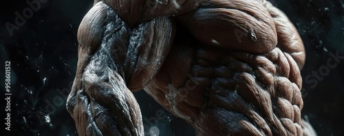 Close-up of a muscular arm showcasing intense strength and definition, highlighting athleticism and physical power.