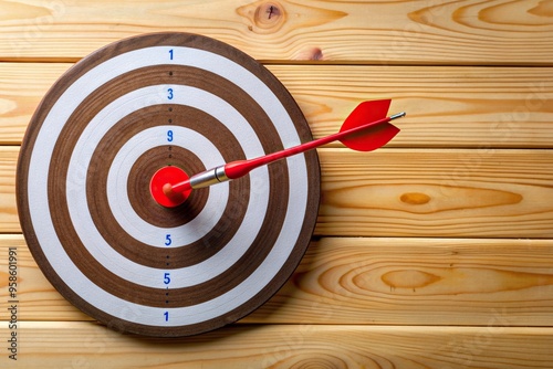 goal, failure, results, challenge, bullseye, aim,missing, progress, symbol, A bird?s eye view of a target board with a red arrow off center symbolizing missing the mark or failure
