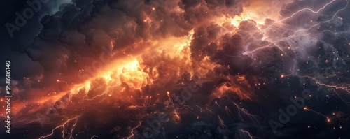 A dramatic thunderstorm unleashing its fury with lightning bolts, 4K hyperrealistic photo photo