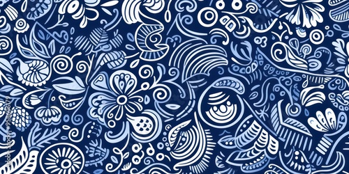 Seamless fun line doodle Indigo pattern