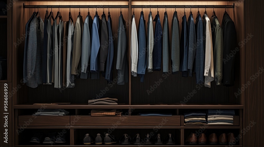 Organized Closet with Suits, Shirts and Shoes Organized Closet with Suits, Shirts and Shoes