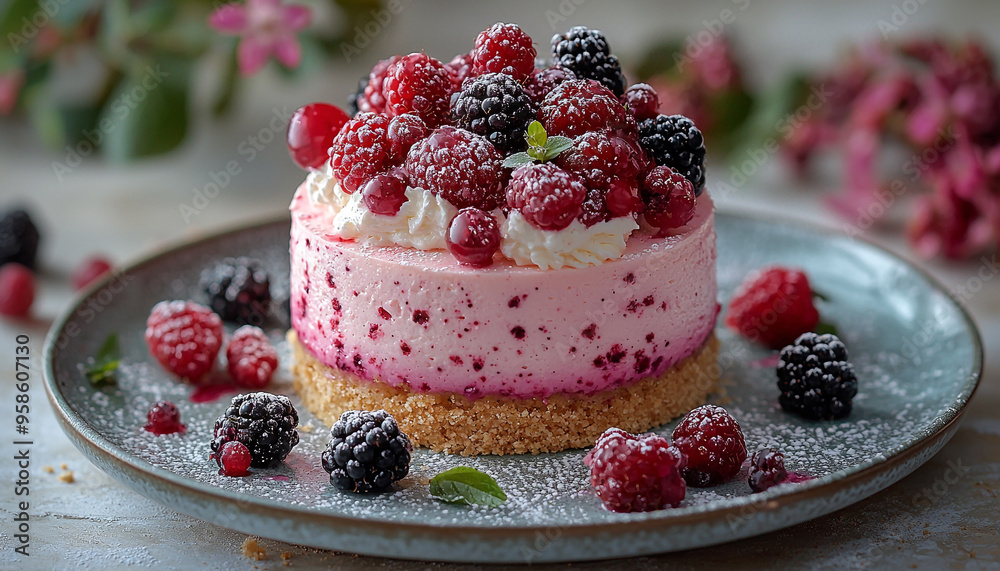 Fresh raspberry dessert on rustic wooden table plate generated by AI