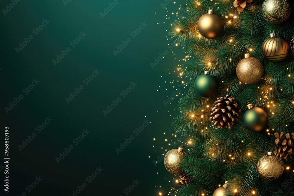 Festive Christmas tree with ornaments lights and holiday greetings. Festive Christmas tree with ornaments lights and holiday greetings.