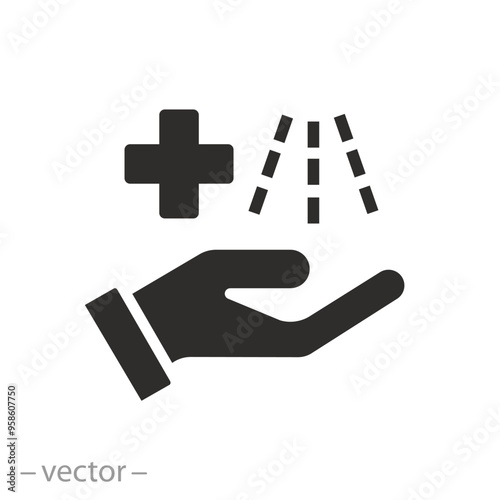 hand disinfection icon, automatic sanitizer, antibacterial dispenser stand, alcohol gel or spray, flat vector illustration