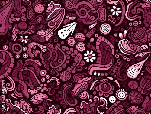 Wallpaper Mural Seamless fun line doodle Maroon pattern Torontodigital.ca