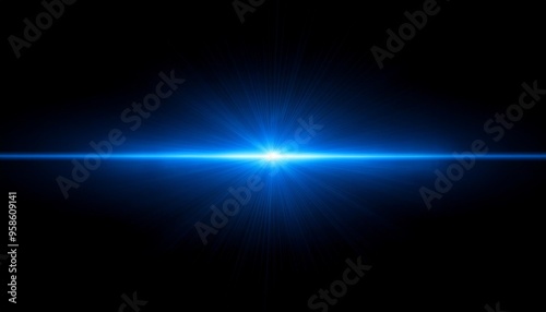 horizontal blue lens flare on black background