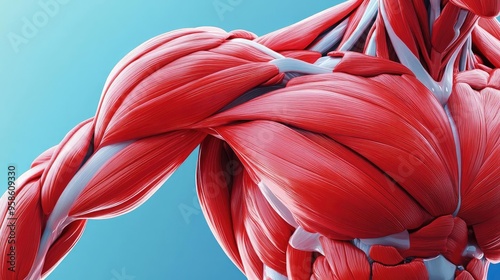 Detailed close-up of human muscle anatomy showcasing vibrant muscle fibers and structure for educational or artistic use.