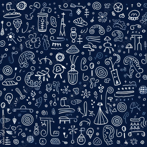 Seamless fun line doodle Navy Blue pattern