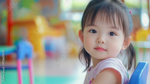 Happy Child in a Bright Classroom